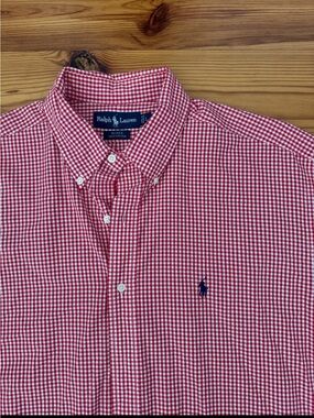 EUC Ralph Lauren Polo Men’s Red Gingham Button Down Blake 100% Cotton Large